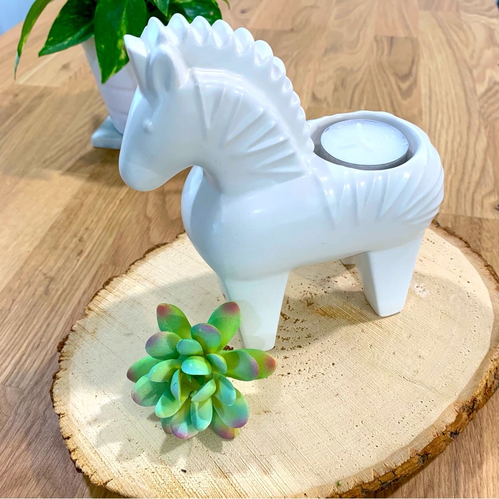 Jonathan Adler X Partylite Ceramic Dala Horse Zebra Votive Tealight Holder